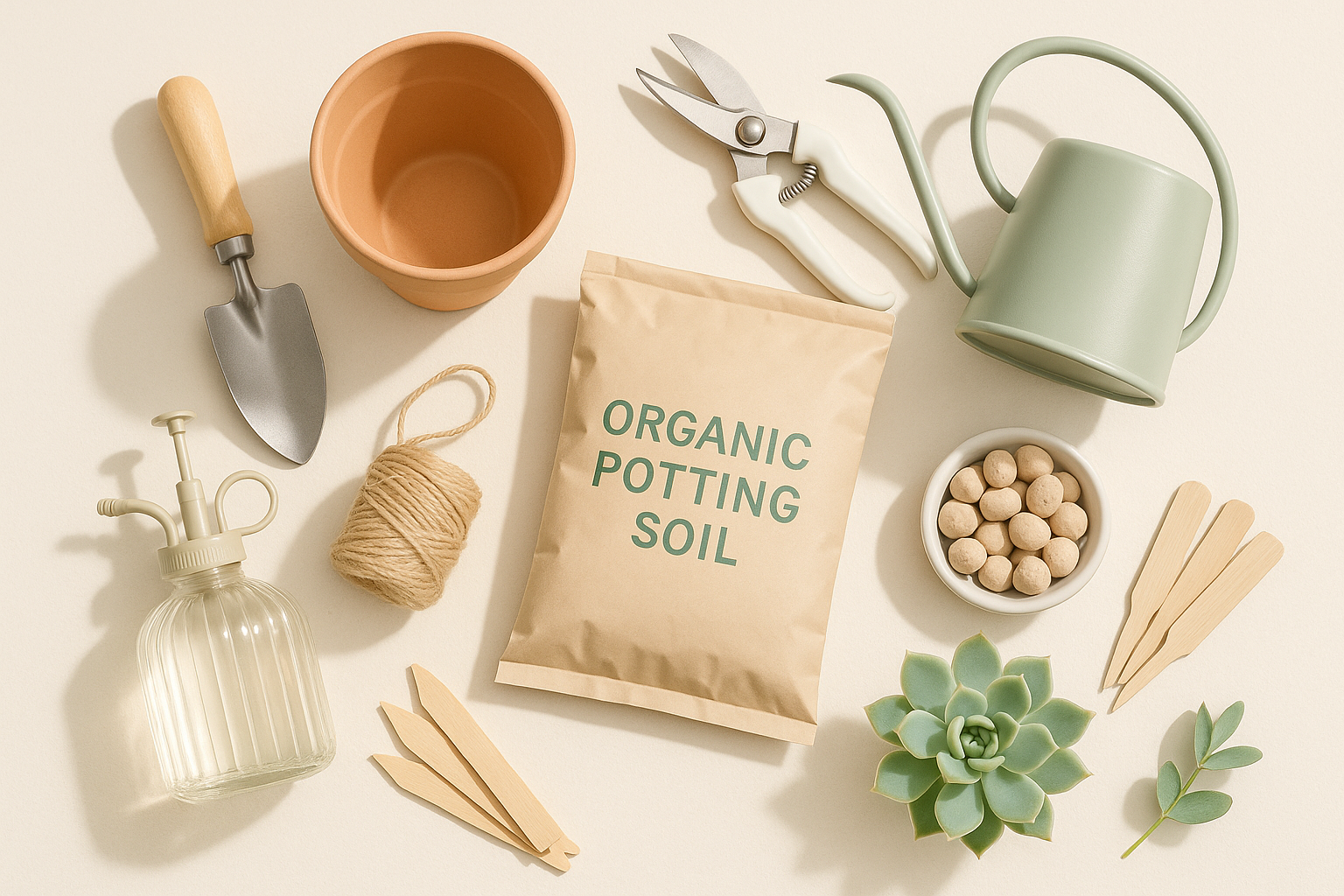 gardening supplies for houseplants, lighter colors